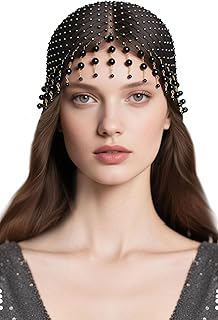 Coucoland Beaded Rhinestone Hair Cover - Flapper Style Elastic Mesh Pearl Headpiece for Women 1920s Retro Accessories