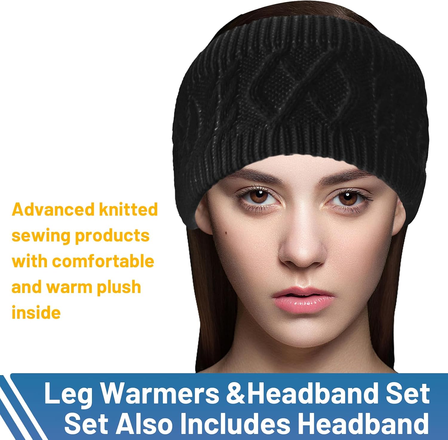 TUYUU Zipper Leg Warmers and Headband Set, Fleece Lined Knit Legwarmers for Figure Skating, Ice Skating, Dance & Hockey
