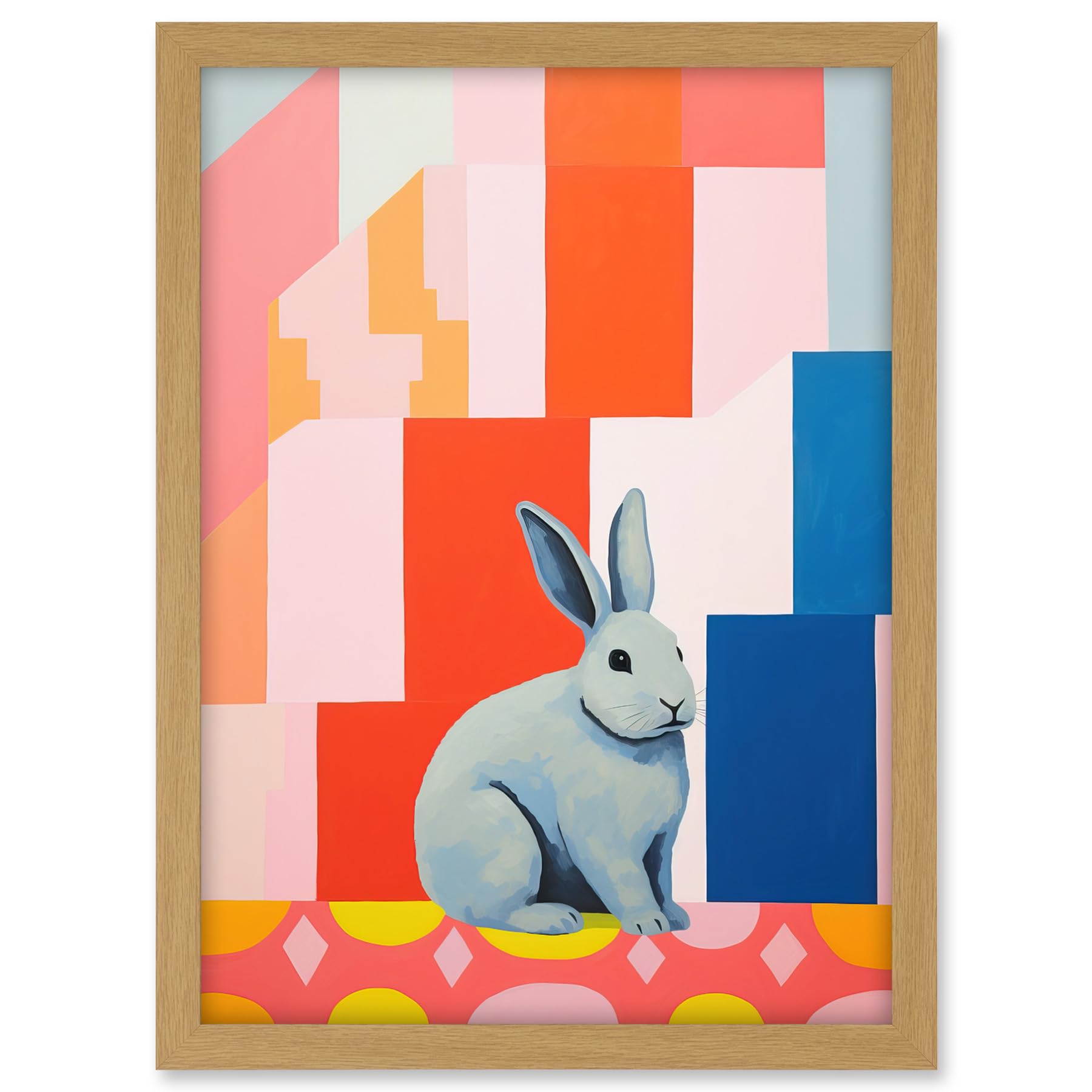 Artery8 Fat White Rabbit Bold Pop Art Colourful Conceptual Modern Artwork Framed A3 Wall Art Print
