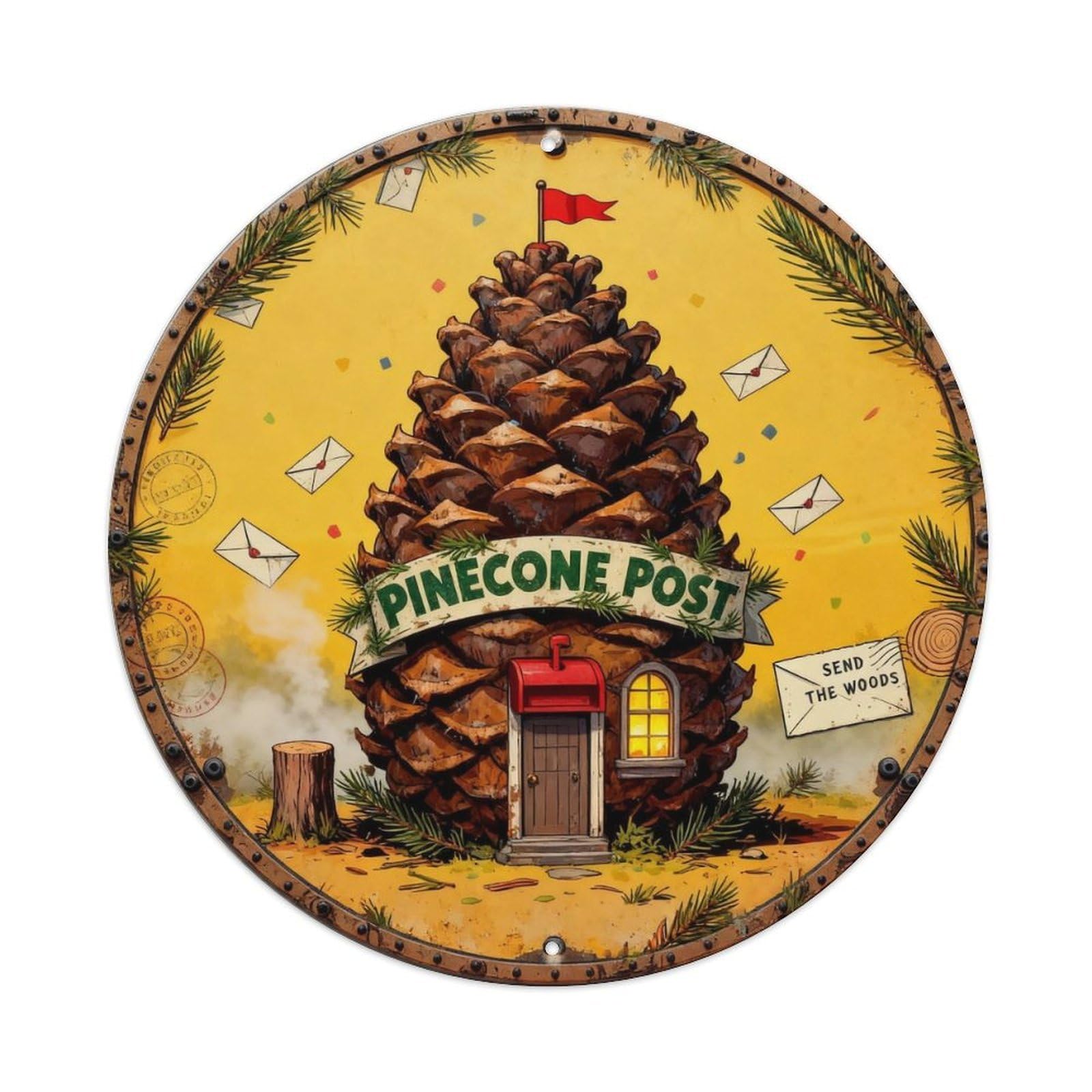 Pinecone Post Sign Metal Tin Sign Plaque