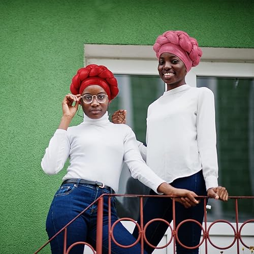 Miniatura 7 de 6 piezas de turbante africano para mujeres negras, gorro trenzado elástico, turbante trenzado