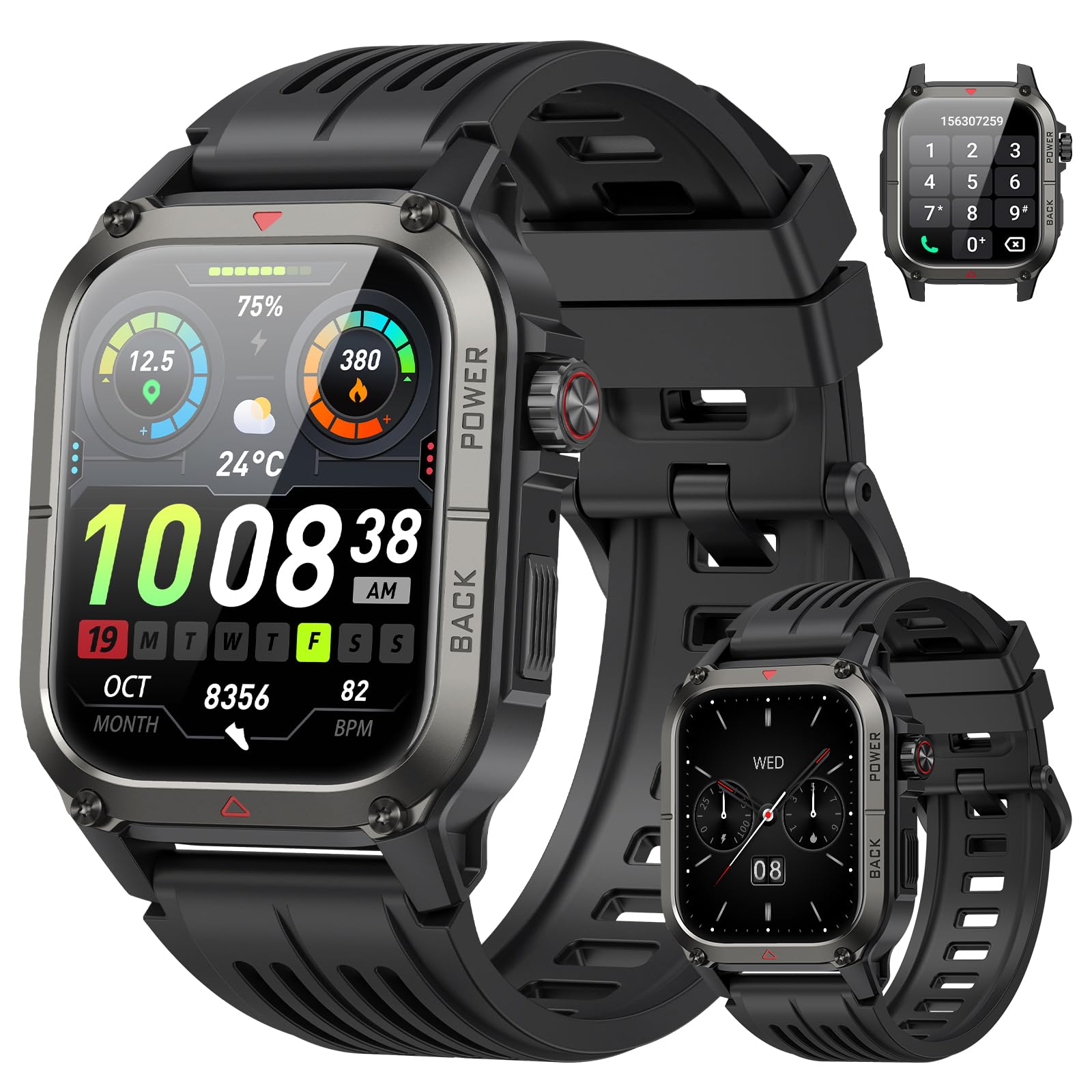 Smartwatch Militare Uomo con Funzione Telefono, Orologio Smartwatch Uomo con Cardiofrequenzimetro/Sonno/Contapassi, 120+ Modalità Sport, Impermeabilen IP68 Smart Watch per Android iOS