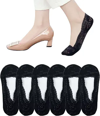 Women No Show Socks 6 Pairs Lace Socks Non Slip Invisible Socks for Women