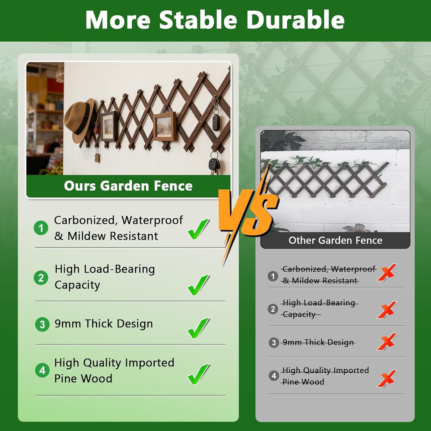 2 PCS Expandable Garden Trellis, 13.1" x 67" Trellis for Climbing Plants Outdoor, Wooden Lattice Fence Wall Panel Lattice Panels for Outside, for Climbing Plants Vine Ivy Rose Cucumbers Clematis（4PC）
