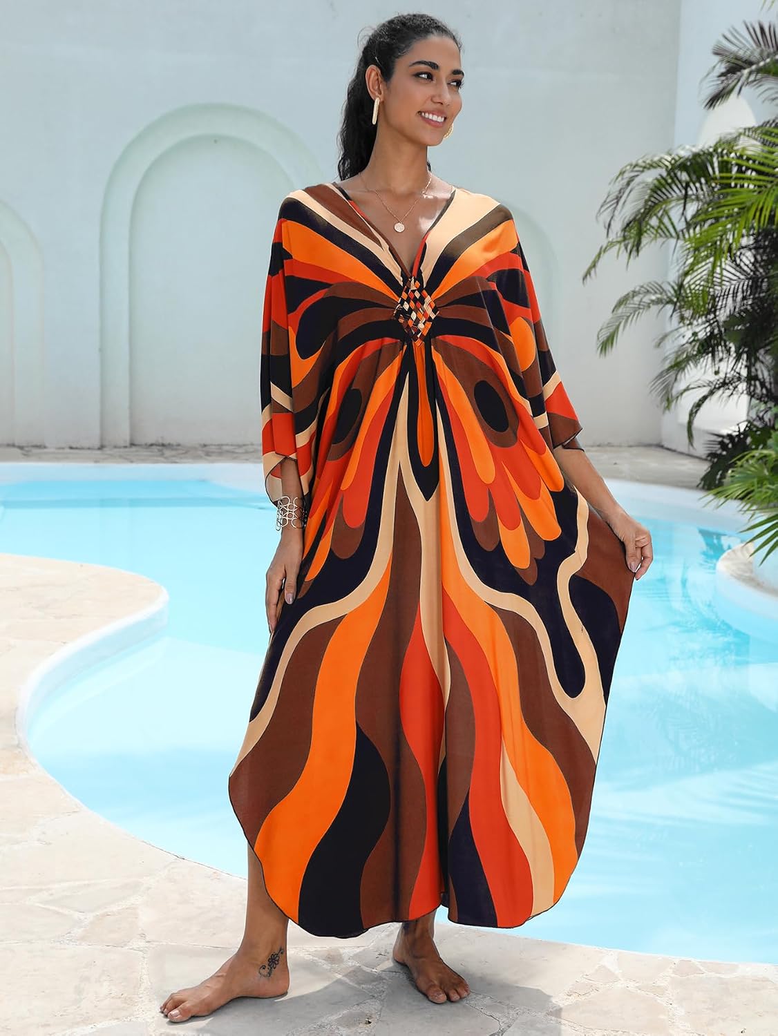 KEYLORTING Plus Size Kaftan Dress Women, African Moo Moo Print Caftan, Batwing Dress, Beach Cover Up for Party and Loungewear image 2