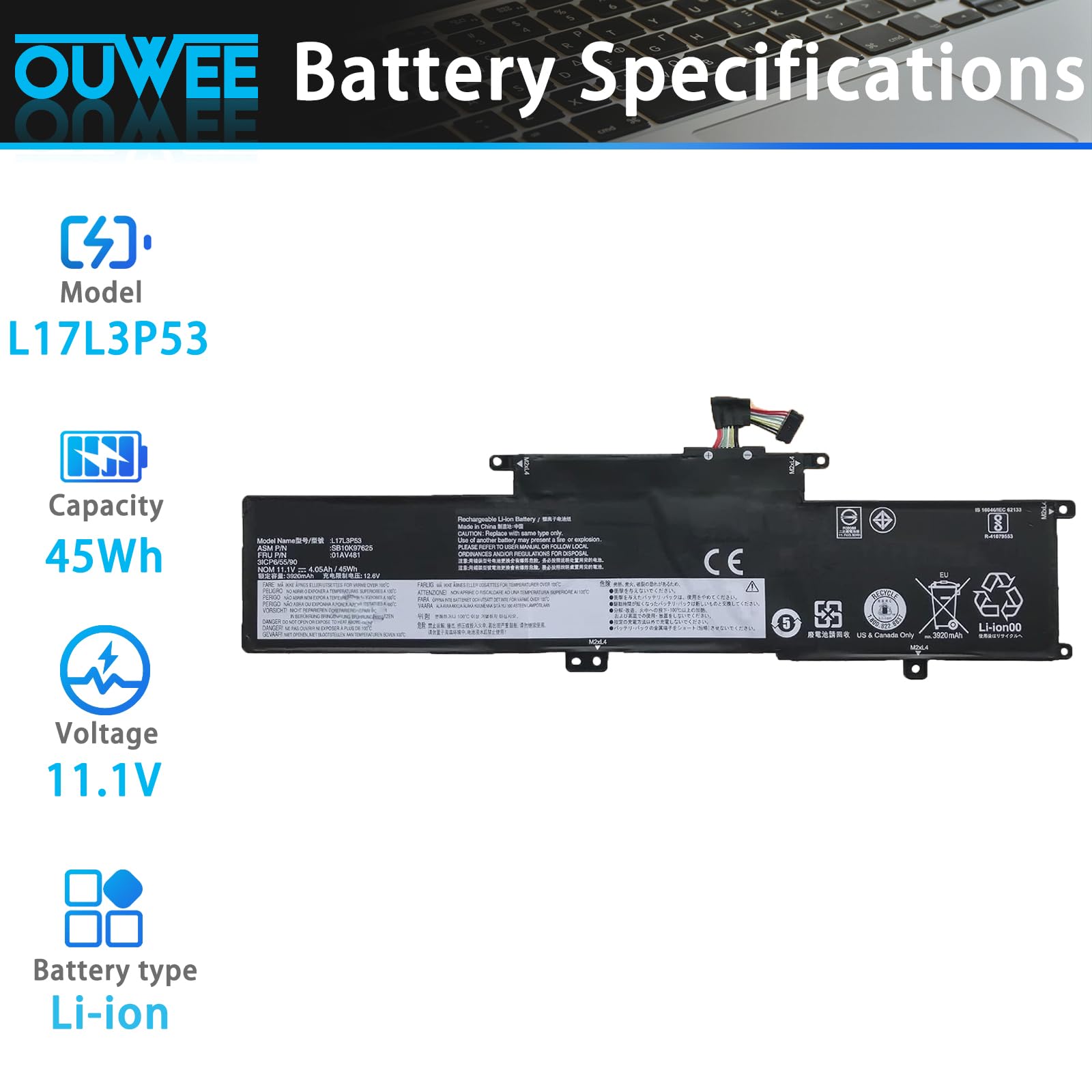 BLESYS L17L3P53 Accu voor Lenovo ThinkPad L380 Yoga, ThinkPad L390 Yoga