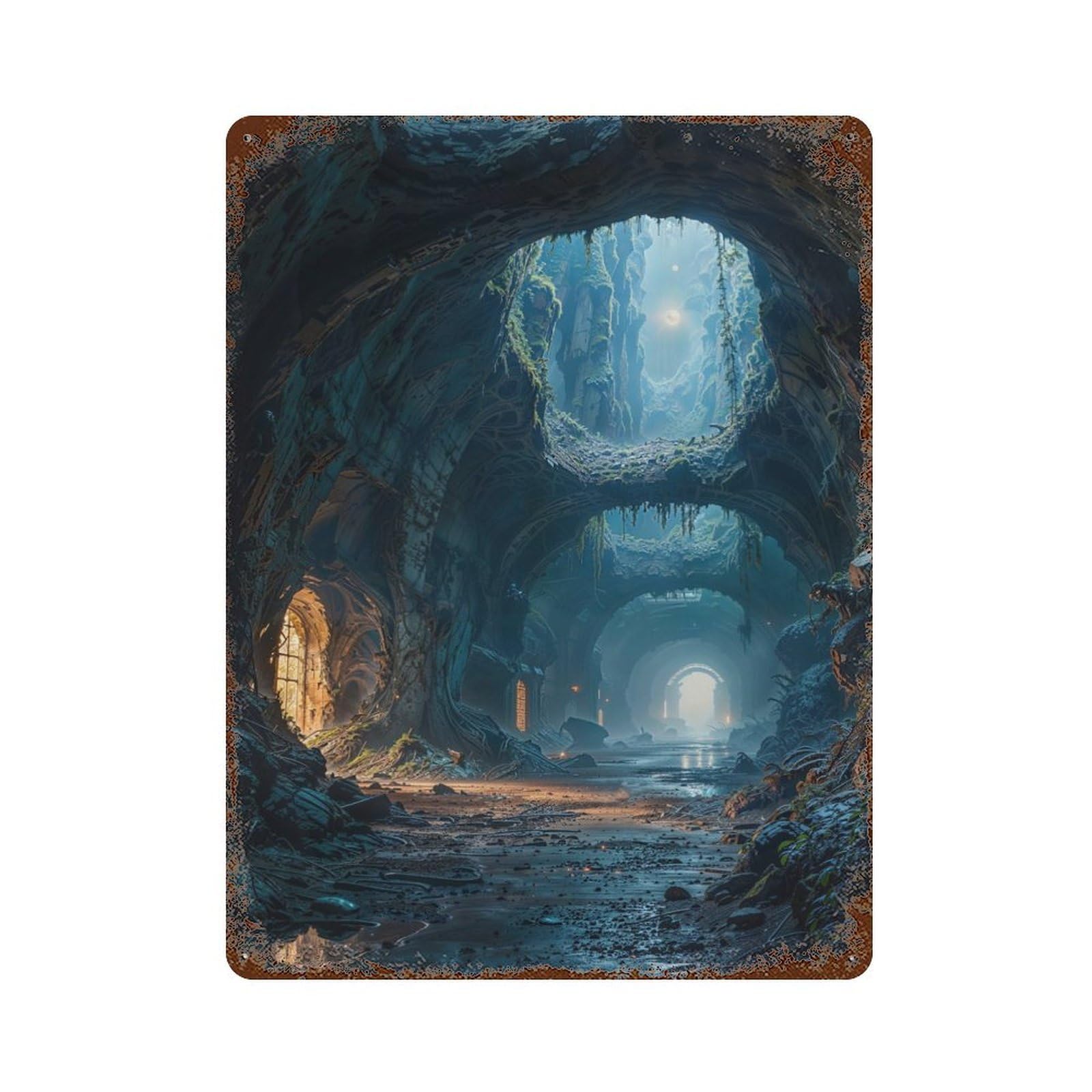 Mystical Cave Entrance Vintage Wall Sign 15.7"x11.8", Rust Effect Metal Decor for Bistro, Counter And Cafe Decor