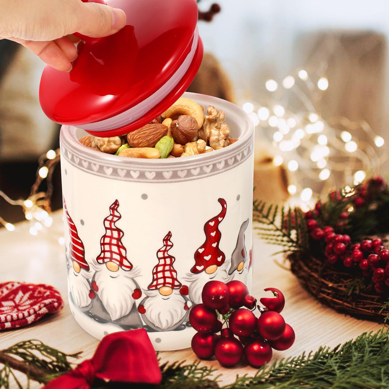 Healeved Barattolo Ermetico in Ceramica Grande con Coperchio Contenitore per Alimenti da Cucina per Tè Frutta Secca e Caramelle Regalo Natalizio Creativo per Conservazione Sicura