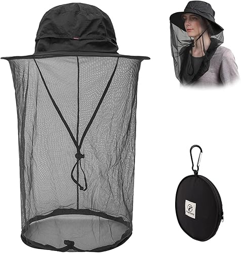 Flammi - Sombrero de red para mosquitero, sombrero de safari UPF 50+, protección solar, sombreros Boonie para hombres con solapa para el cuello,