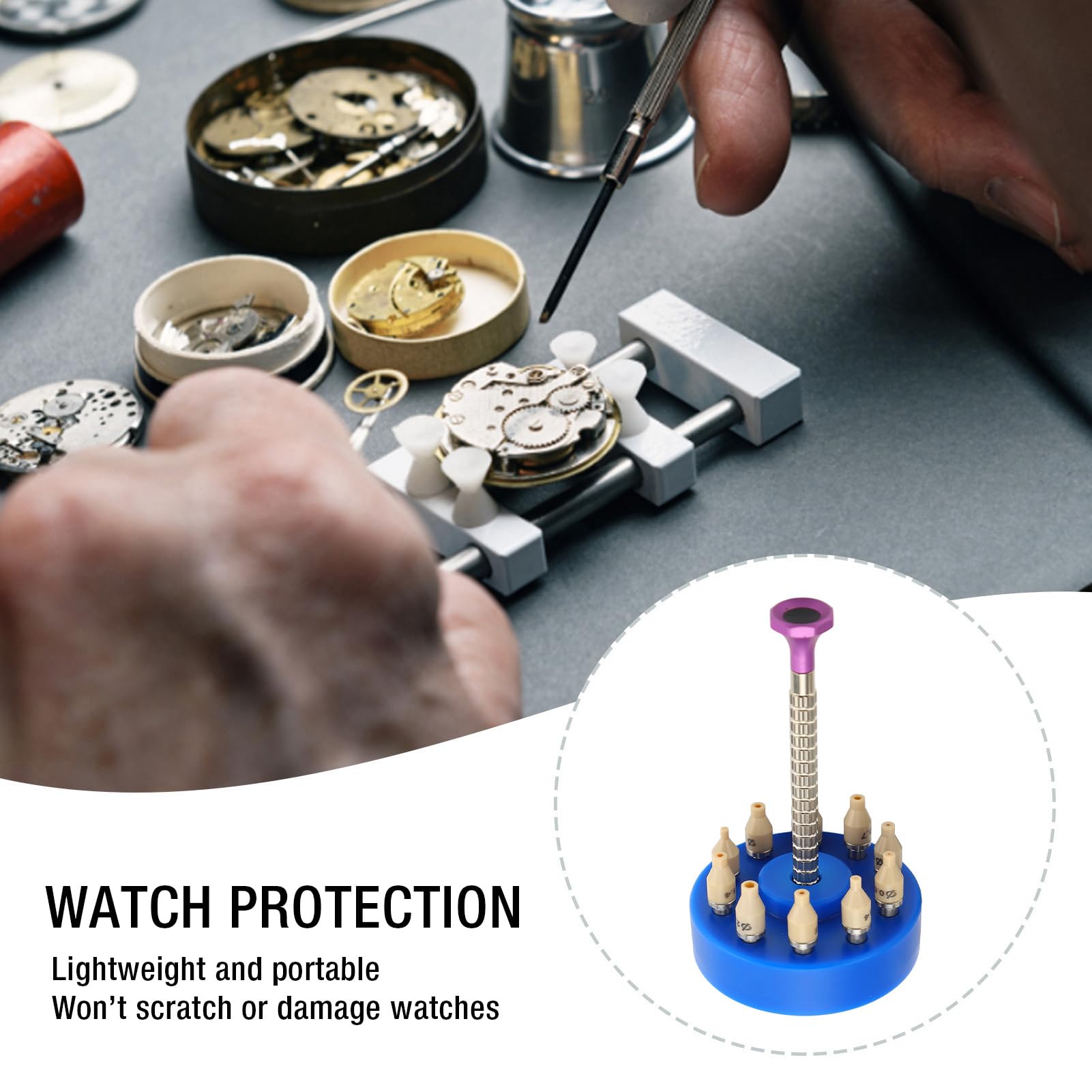 Brrnoo Outil de fixation pour aiguilles de montre, 10 tailles différentes, ensemble de presses pour horloger, bleu