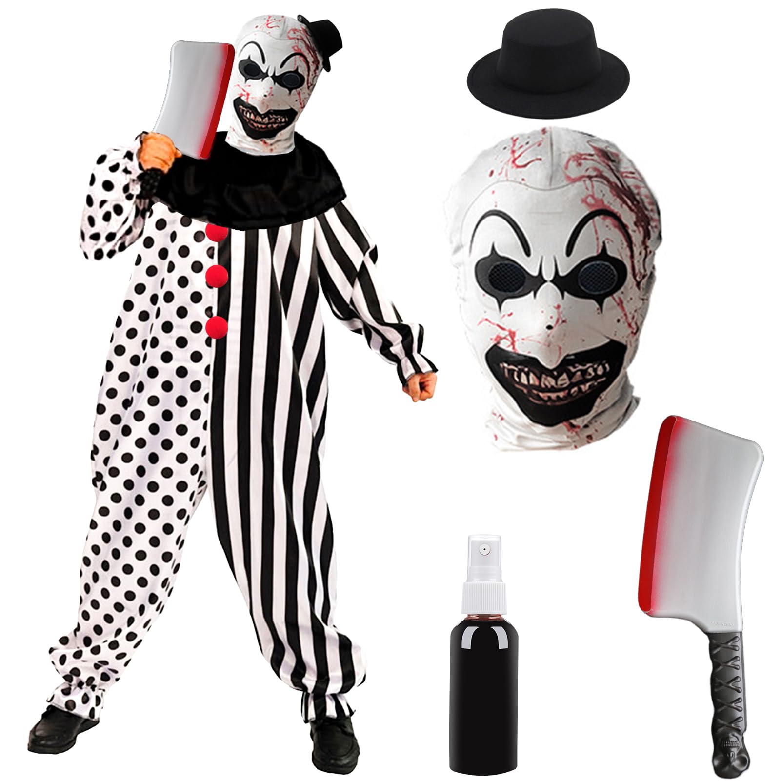 Hpbaggy Disfraz de Payaso Terrorista, Disfraz de Payaso Slasher de Terror con máscara, Disfraz de Payaso de Halloween Mono para niños, Fiesta temática de Miedo, Juego de Roles de Payaso Asesino