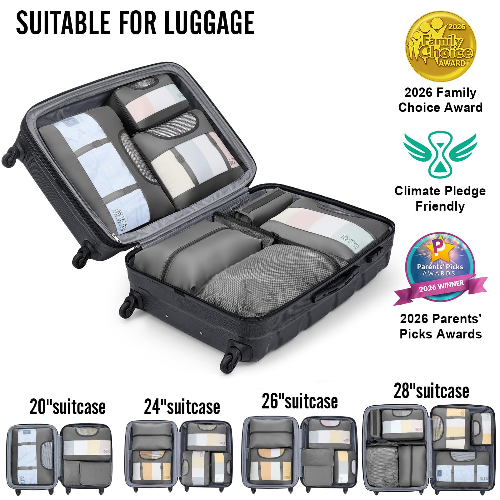 Veken 6 Set Packing Cubes for Travel Essentials, Suitcase Organizer Bags in 4 Sizes, Carry-On Luggage Accessories with Large Laundry & Hanging Toiletry Bag, Must-Have for Airplane view 6