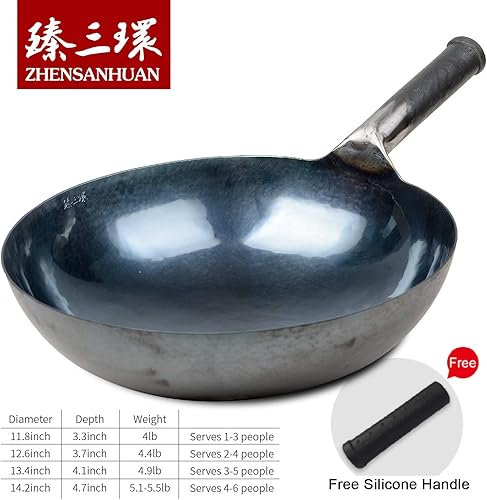 Miniatura 9 de Woks sartén de hierro martillado a mano chinos, antiadherente, sin recubrimiento, menos aceite. Olla de hierro de Zhangqiu, China en la punta de la