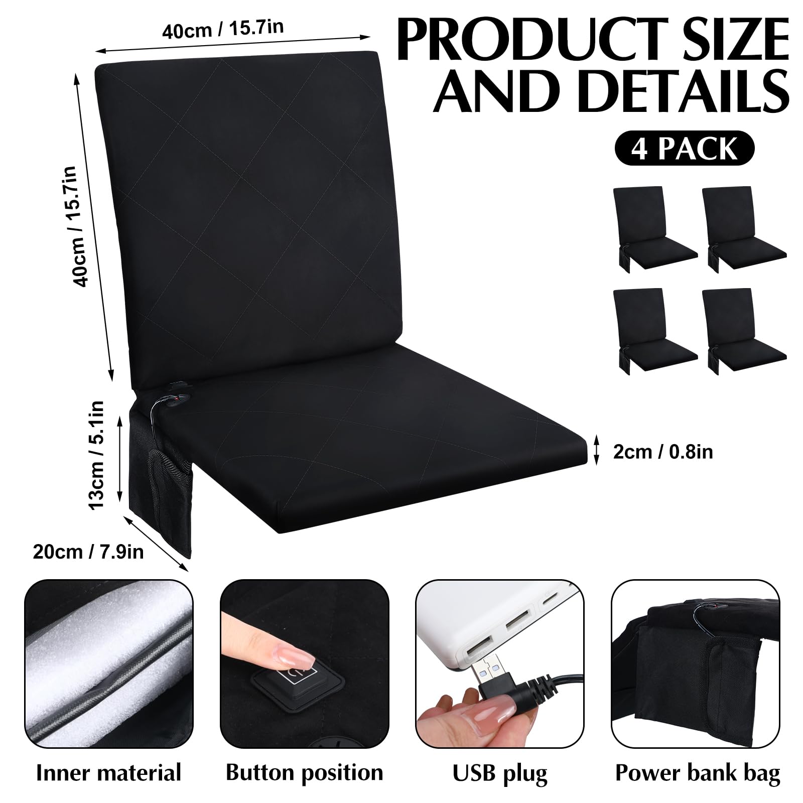 Thyle Portable Heated Seat Cushion Black Foldable Heating Cushion 3
