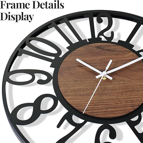 Miniatura 4 de Reloj de pared extra grande de 30 pulgadas, moderno, funciona con pilas, silencioso y sin tictac, reloj de pared decorativo de metal de madera de 30