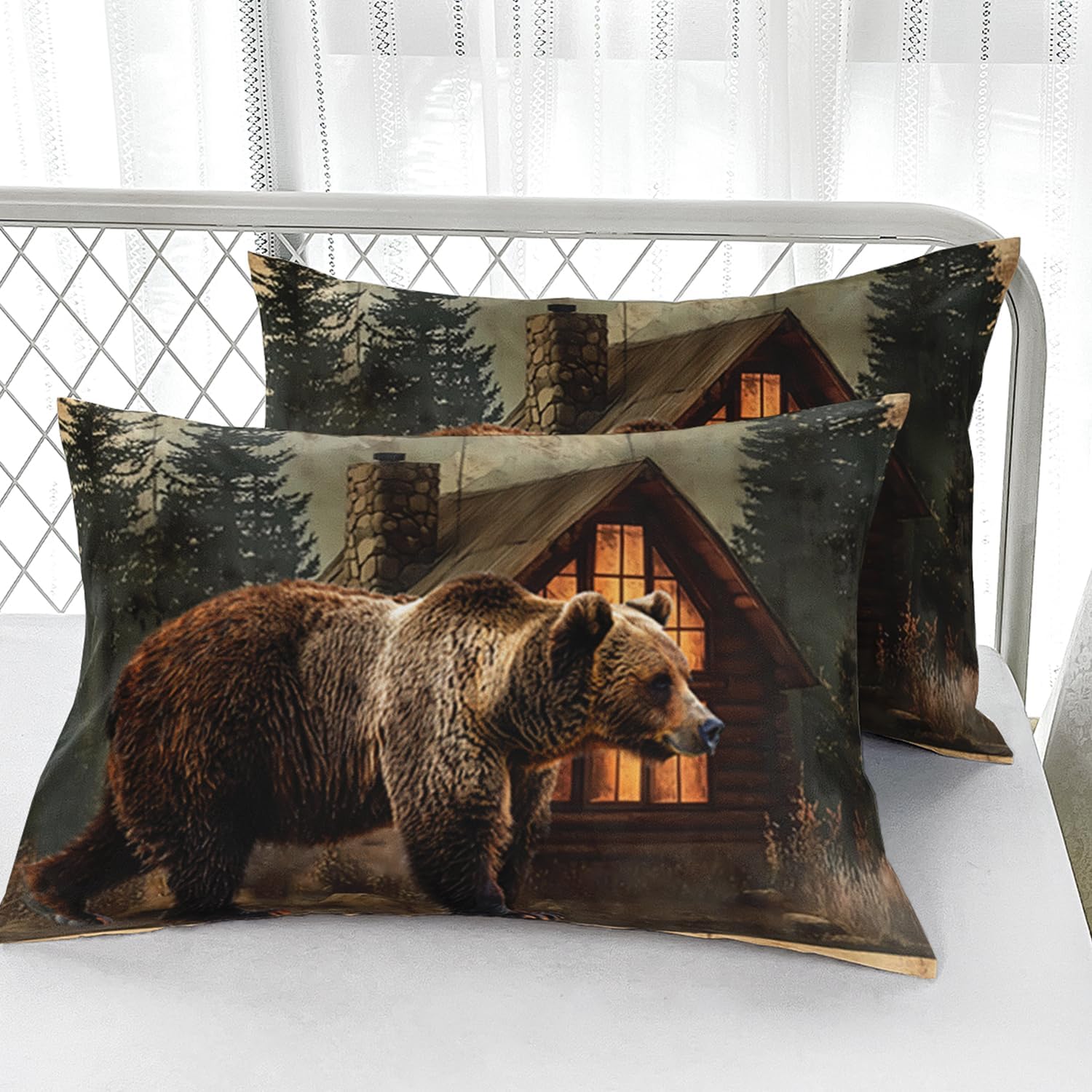 AILONEN Boys Rustic Bear Bedding Set Twin XL Size,Wildlife Hunting Fitted Sheet with 2 Pillowcases,3 Pieces Bear Paw Printed Soft Sheet Set