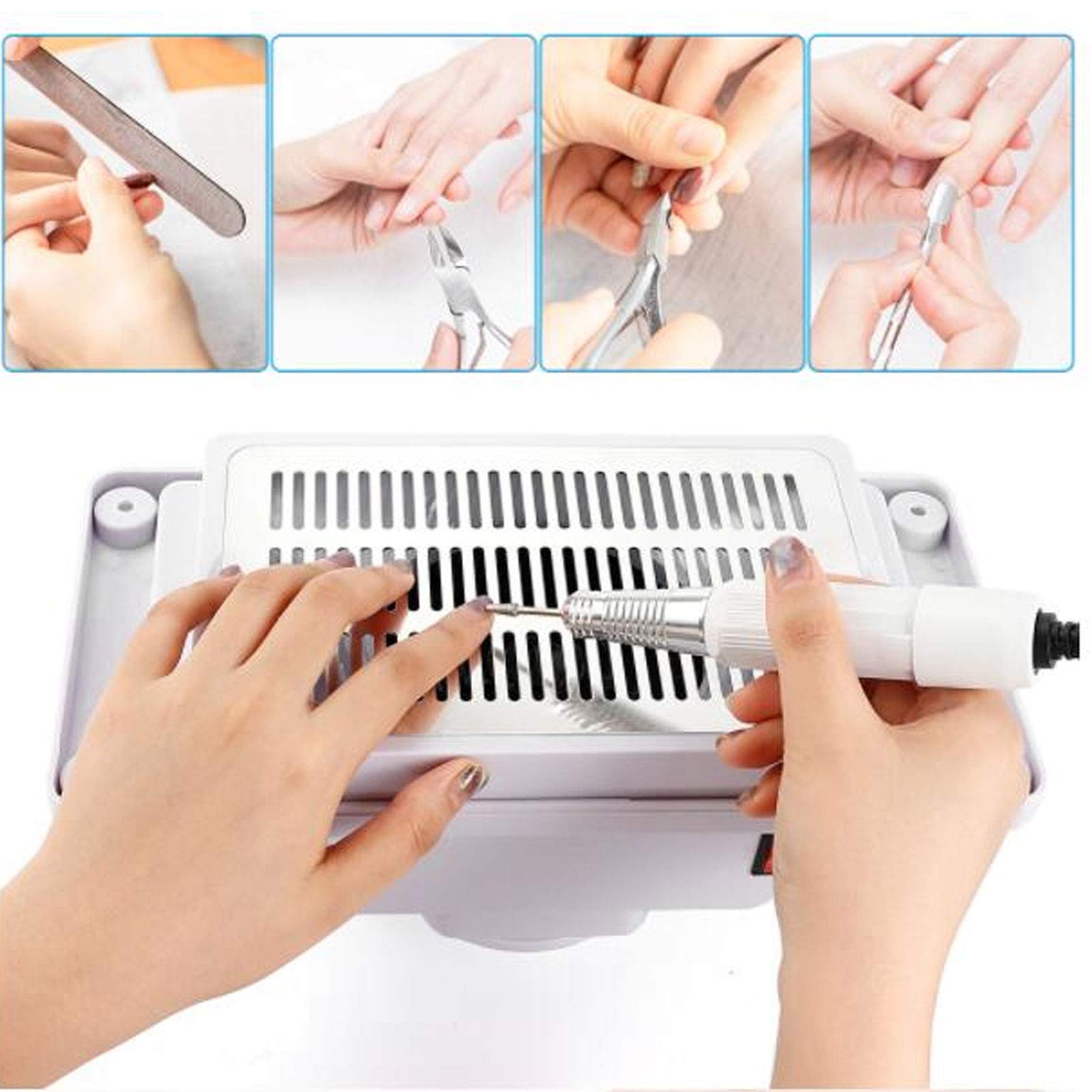 6W Aspirapolvere per unghie da tavolo silenzioso Strumento per pedicure per manicure Dispositivo per collettore di polveri per unghie con ventola per salone per unghie professionale Bianco(EU)