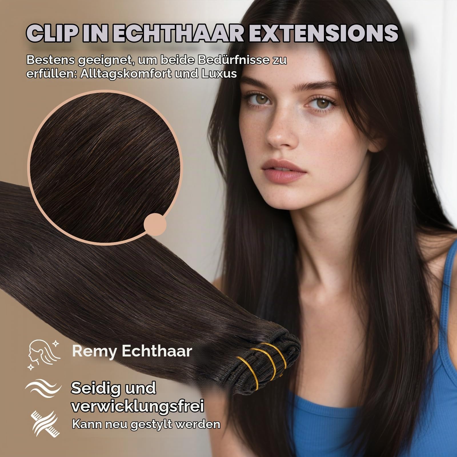Clip in Extensions Echthaar 50 cm 120g Real Echtes Remy Extensions 7 Stücke Haarverlängerung Echthaar Clip Natürlich Glattes Haarteile Doppelt Genäht Haarextension (20in, 120g, #2)