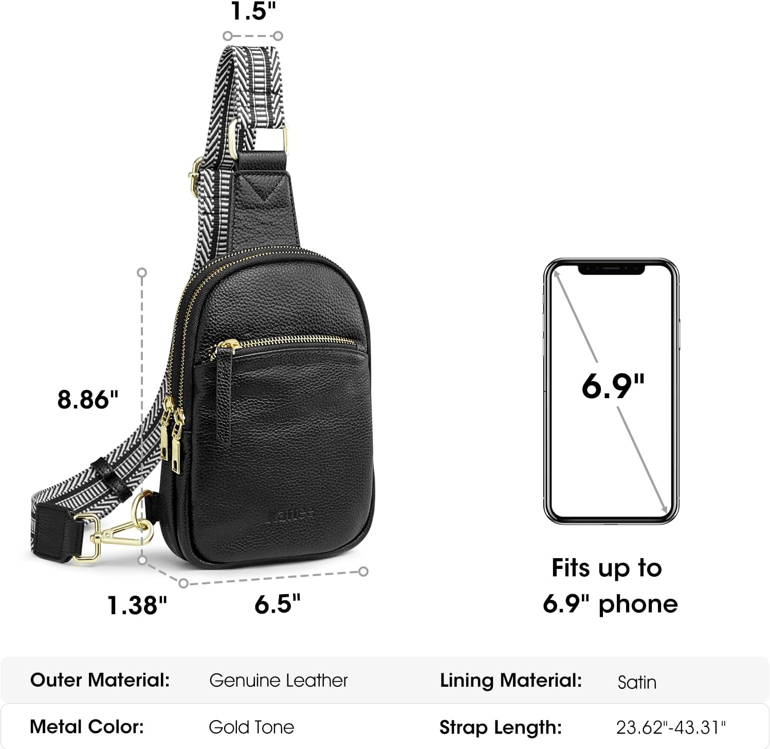 Kattee Sling Bag for Women, Small Genuine Leather Crossbody Chest Bags Fanny Packs, Soft Shoulder Daypack Travel Outdoor