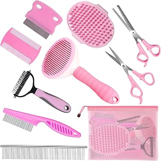 Aiolpy 9-Piece Dog & Cat Grooming Kit: Slicker Brush, Deshedding Tool, Combs for All Breeds - Healthy Skin & Coat
