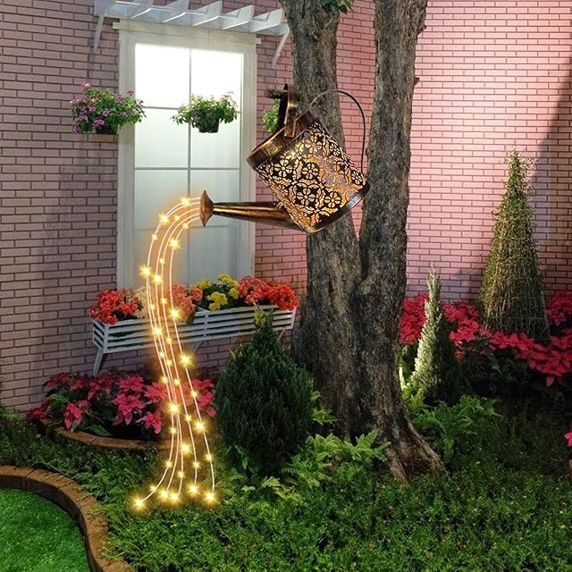 Jetcloud Watering Can Solar Lights,Wrought Iron Lamp Waterproof Star Shower Light Outdoor Solar Garden Lights, Patio, Yard,Warm White