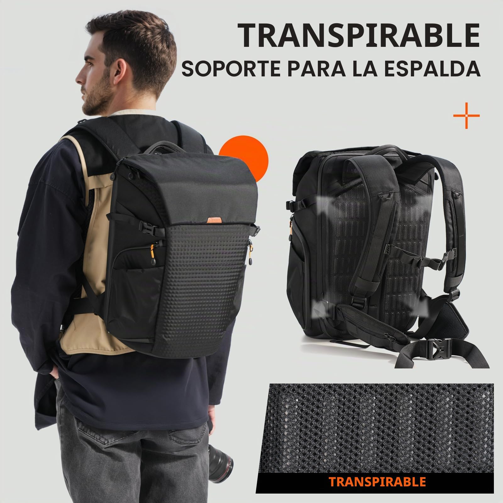 TARION Mochila Fotográfica Grande Profesional - Compartimento Portátil 16'' + Acceso Lateral/Trasero Rápido con Cubierta Impermeable y Cinturón Desmontable - Para Cámaras DSLR Thorner