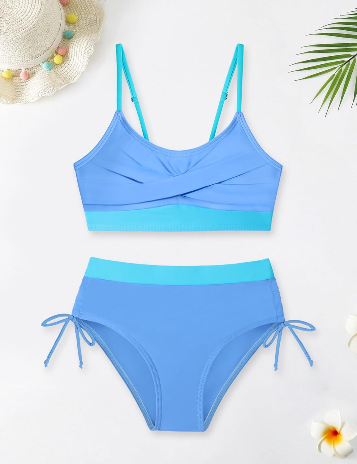 Girls' Swimwear 2PCS Suits Color Block Top with Bikini Teen Bathing Suits for Girls - Image 6