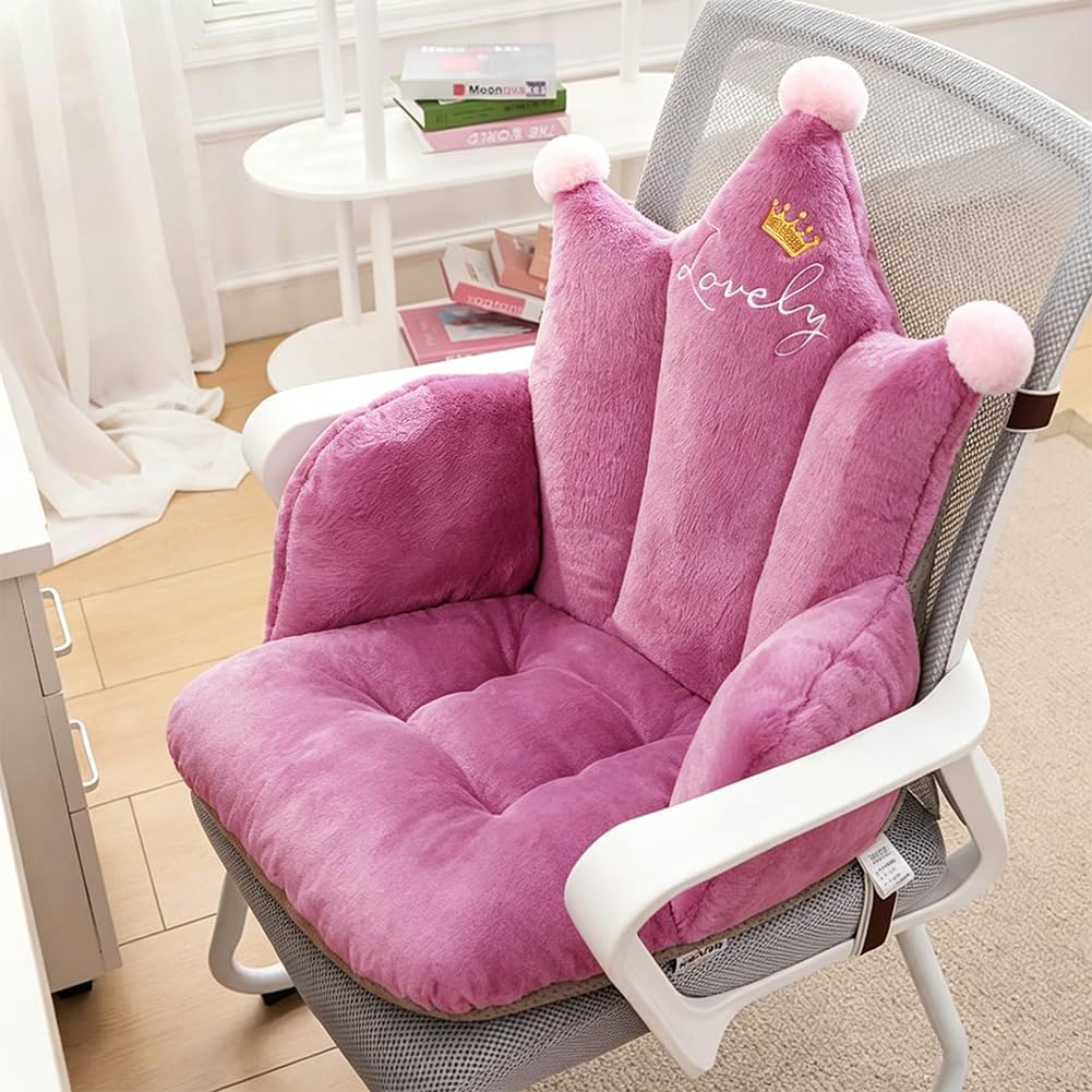 Kawaii Crown Chair Back Cushion Comfy Office Seat Cushions with Armrest Non-Slip Rocking Stuff Pad Desk Chair Pad for Gaming Chairs Dorm Office Room Decor