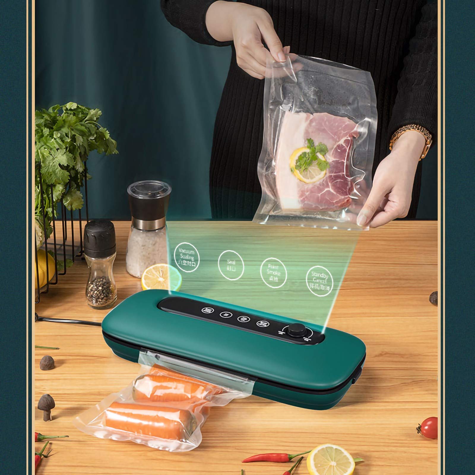 Macchina Sottovuoto per Alimenti Professionale Sigillatrice Sottovuoto Automatica Portatile Vacuum Sealer Sigillatore a Vuoto Adatto per Alimenti freschi Sia secchi Che umidi A