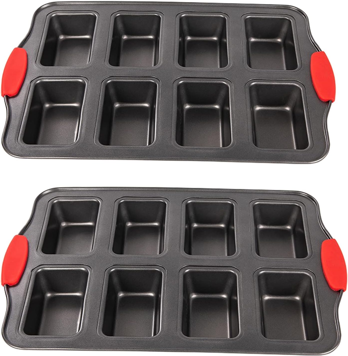 2 Packs 8 Cavity Non-Stock Mini Loaf Pan with Silicone Handle, Mini Bread Loaf Baking Pan Mini Brownie Pan Cheesecake Pan Rectangular Bar
