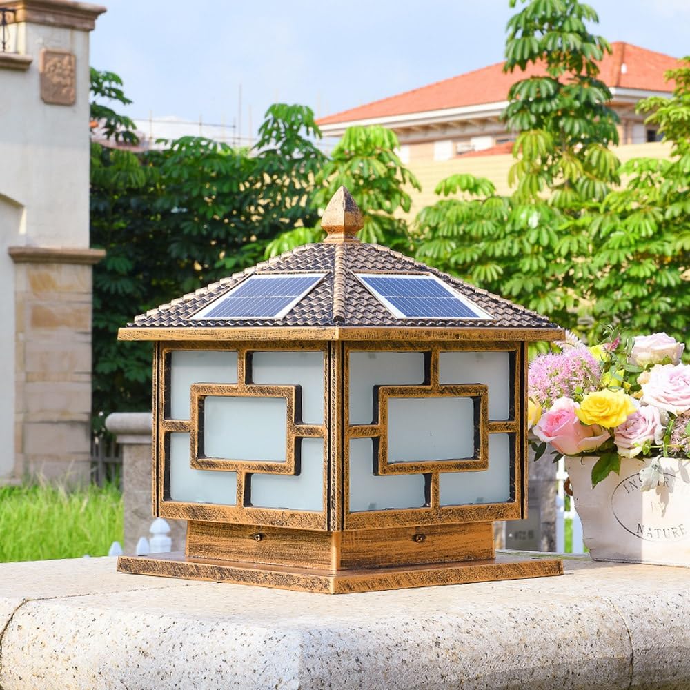 Lampadaire Solaire Carré Extérieur avec Télécommande pour Clôture, Terrasse Ou Patio.,Bronze-Small