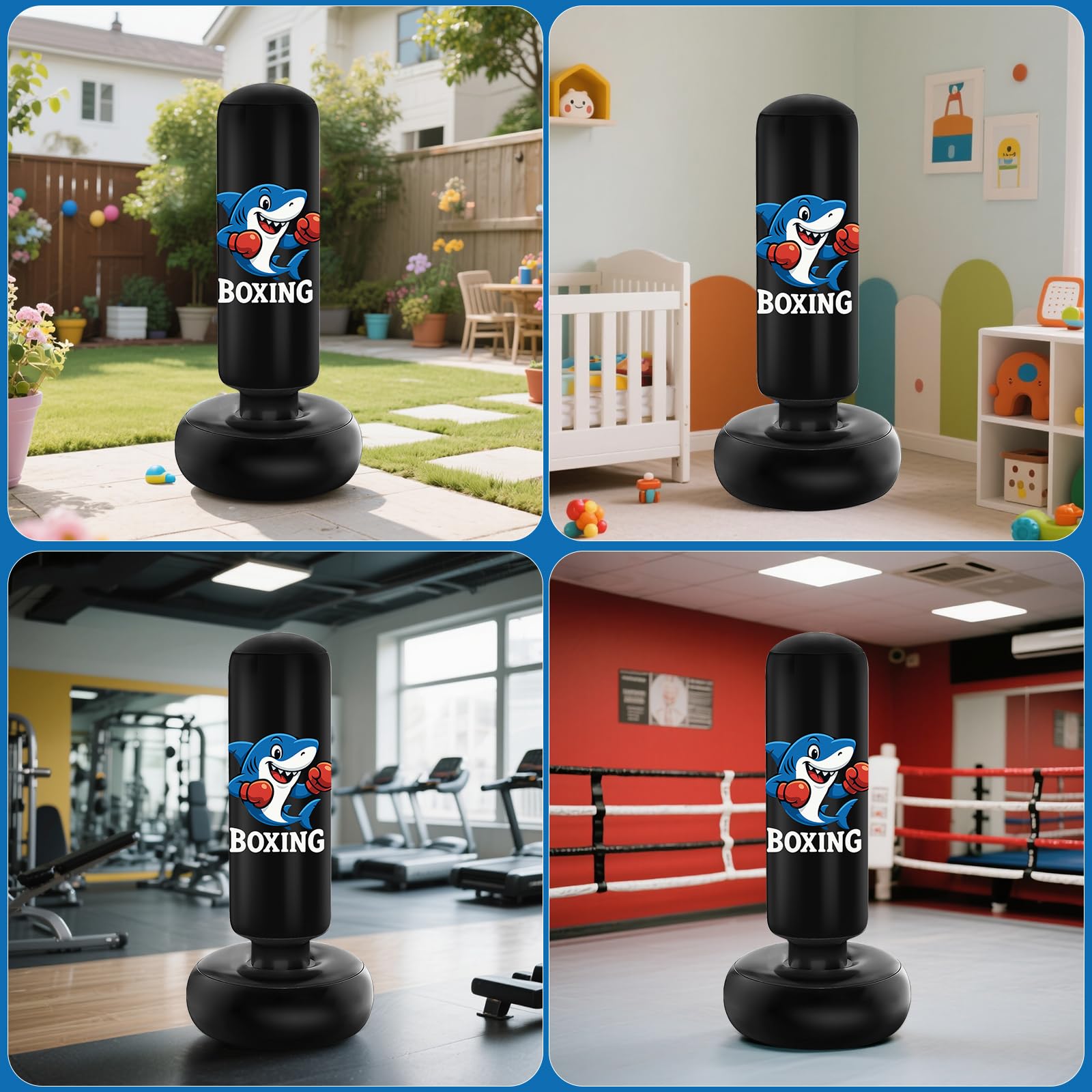 Qoosea Sacco da Boxe per Bambini 3-8 Anni, 130cm Stabile Sacco da Boxe Gonfiabile con Guanti da Boxe, Pratica di Taekwondo Karate Attrezzatura da Allenamento MMA, Regalo per Ragazzi Ragazze