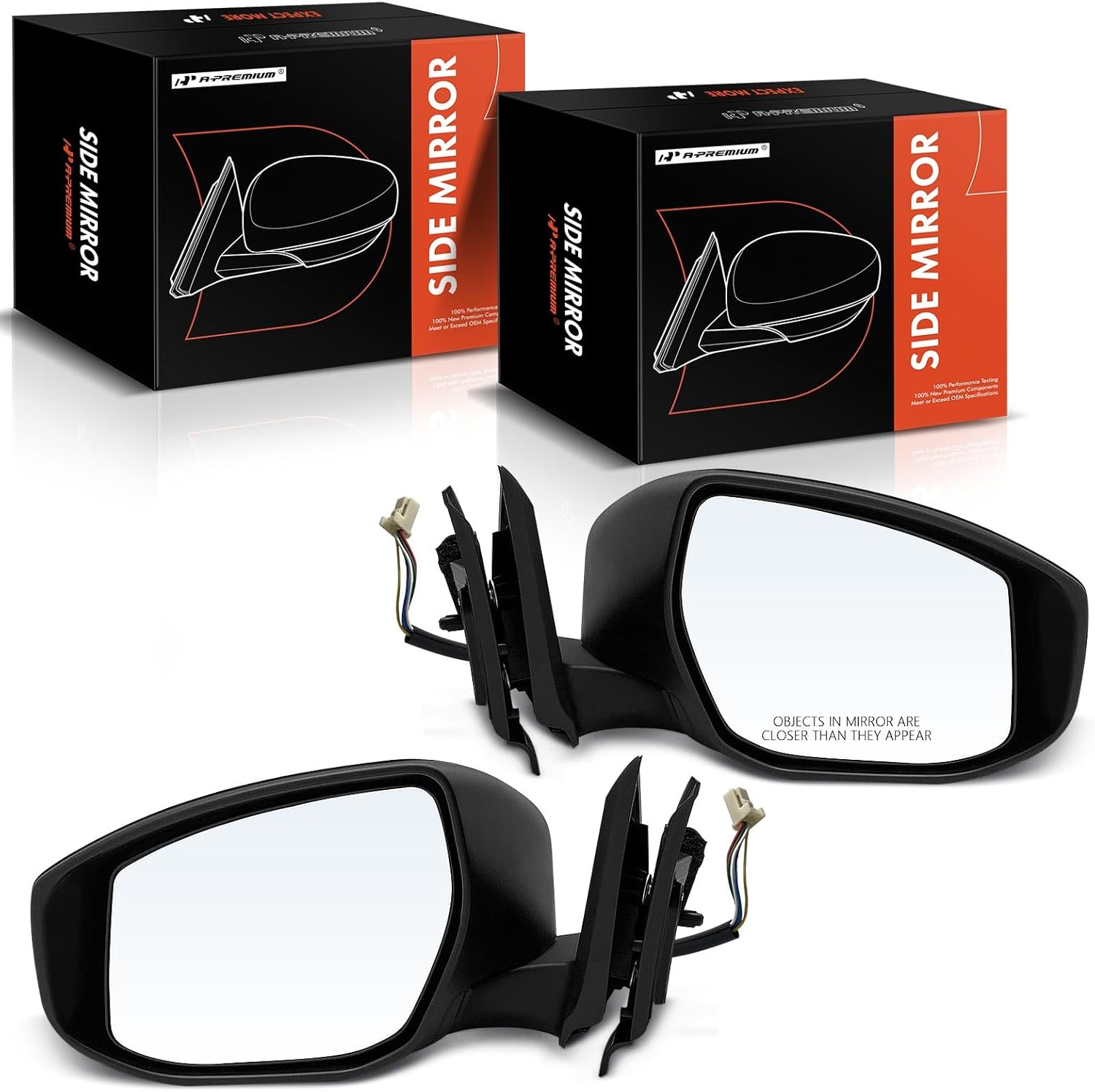 A-Premium Pair (2) Driver and Passenger Side Power Door Mirror - Compatible with Nissan Altima 2013-2018 - Non-Heated Manual Folding Black Outside Rear View Mirror w/Turn Signal