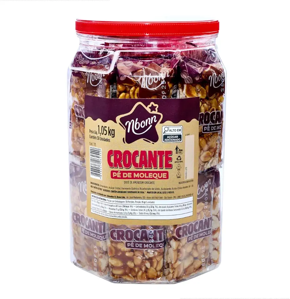 Pé de Moleque Crocante Nbonn Pote 1,05kg 30 Unidades de Doce de Amendoim Tradicional