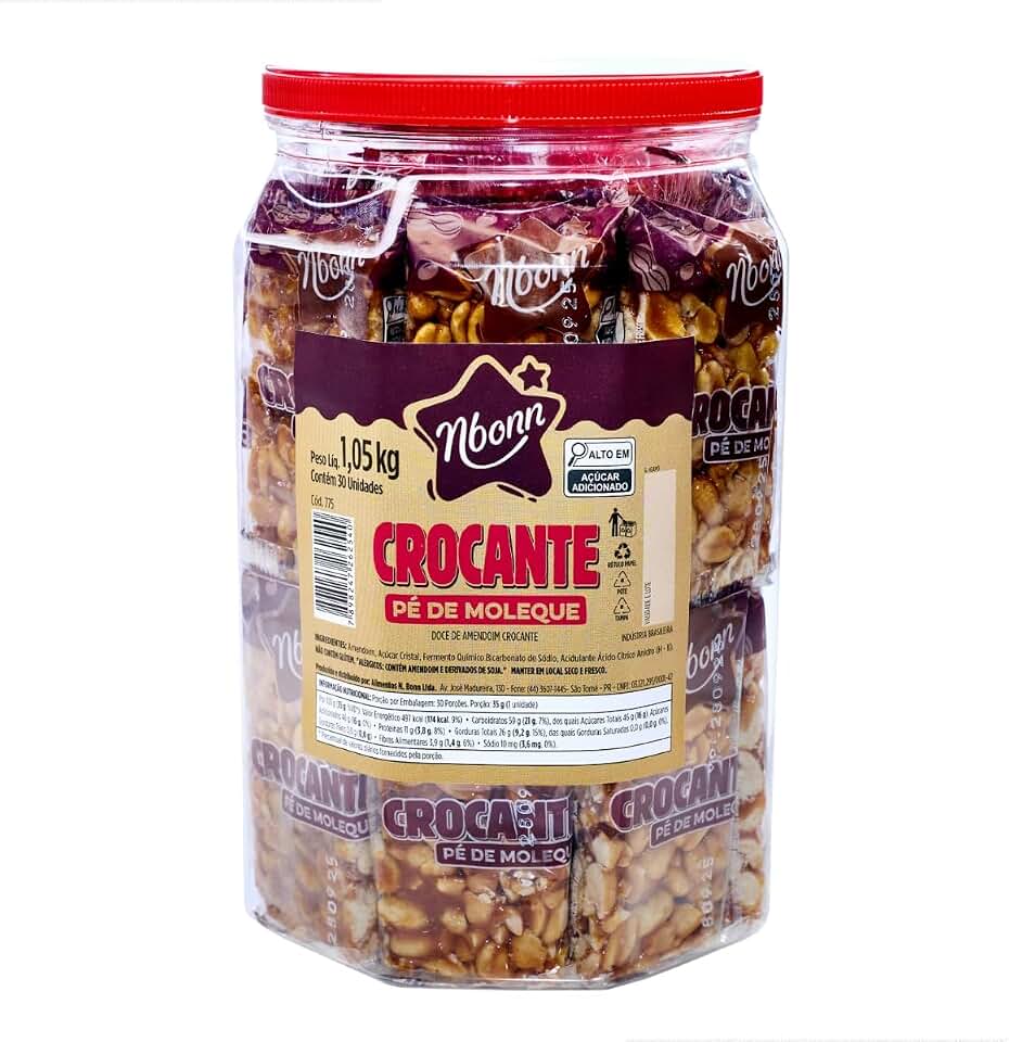 Pé de Moleque Crocante Nbonn Pote 1,05kg 30 Unidades de Doce de Amendoim Tradicional