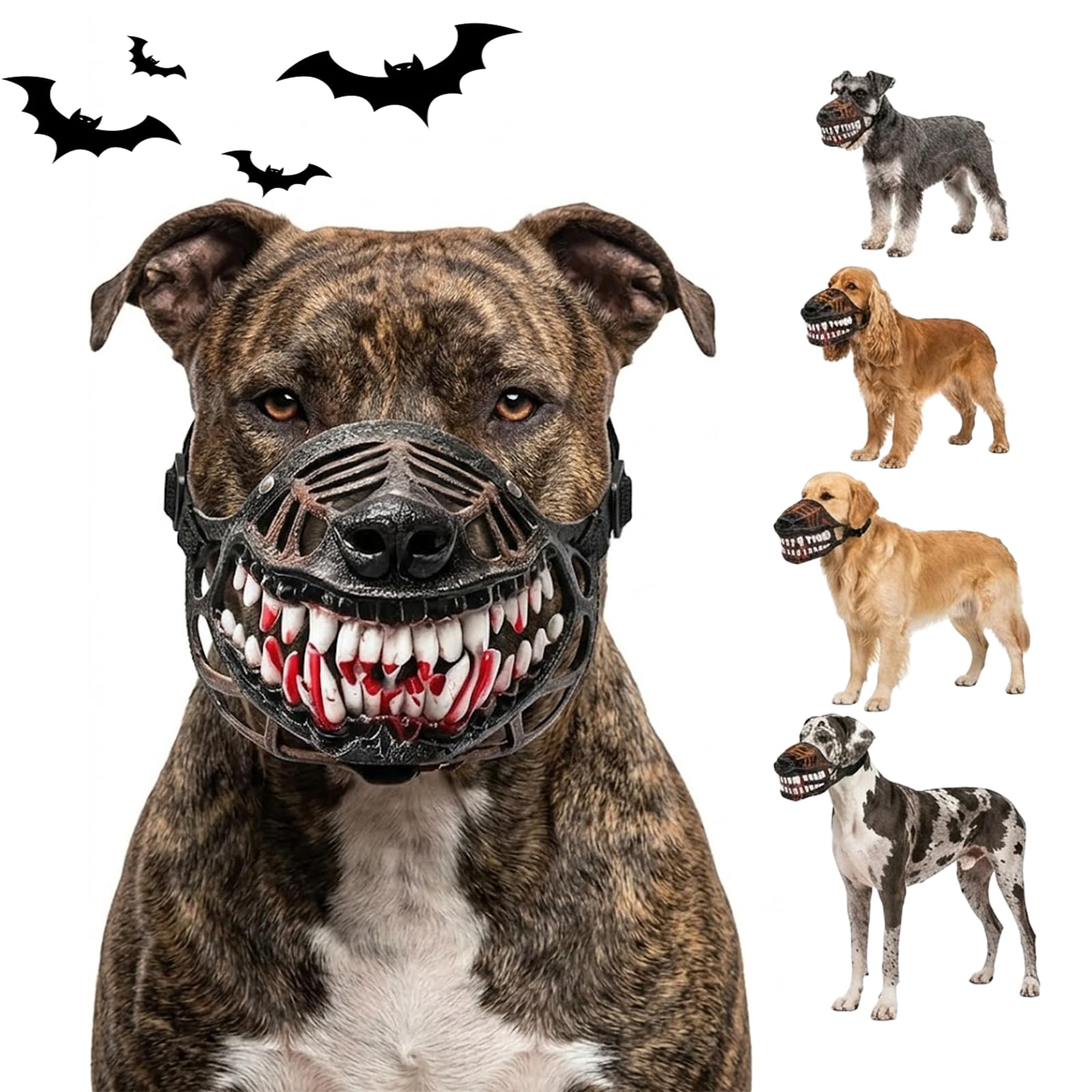 Hell Hound Monster Muzzle, Scary Dog Muzzle with Teeth Hellhound Monster Mask, Costume Adjustable Straps for Halloween Party Cosplay Photo Shoots (XL(35CM/13.78 IN),With Blood)