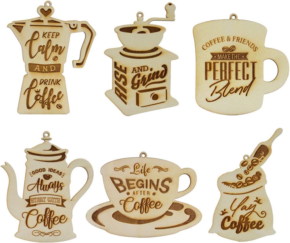 Summer-Ray Wooden Laser Cutout DIY Craft Party Decoration Art Embellishment Room Decoration (Coffee Theme)
