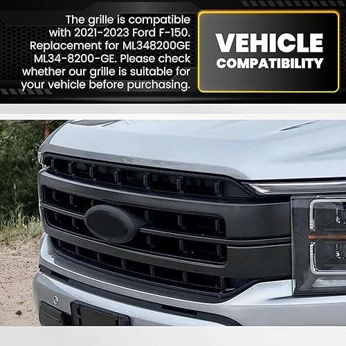 Miniatura 3 de HECASA Rejilla delantera compatible con Ford F-150 2021-2023 de repuesto para parrilla ML348200GE Sport Lariat pintada de negro