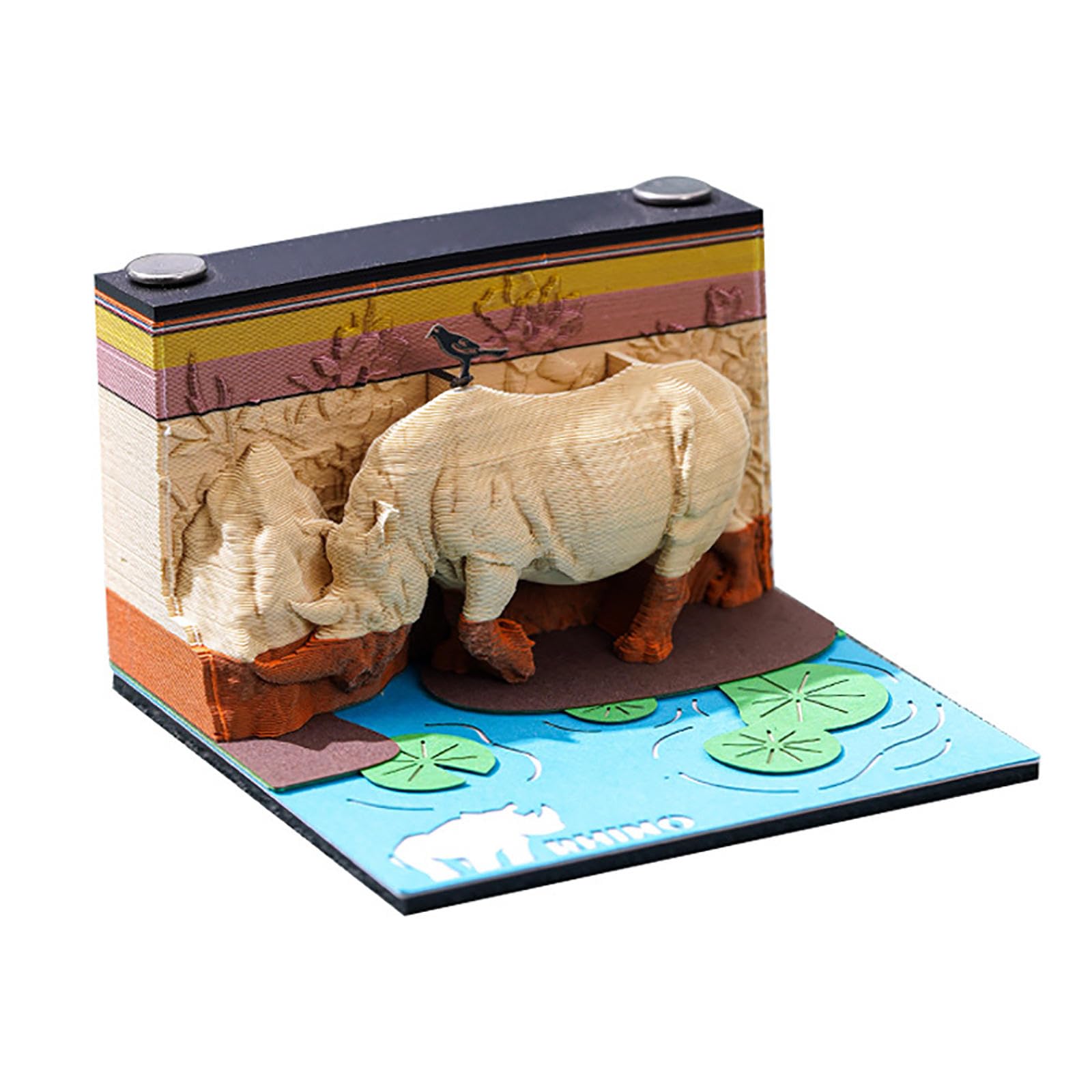 Calendrier 3D 2025 Rhinocéros bloc-notes sculpture papier bureau unique - 8
