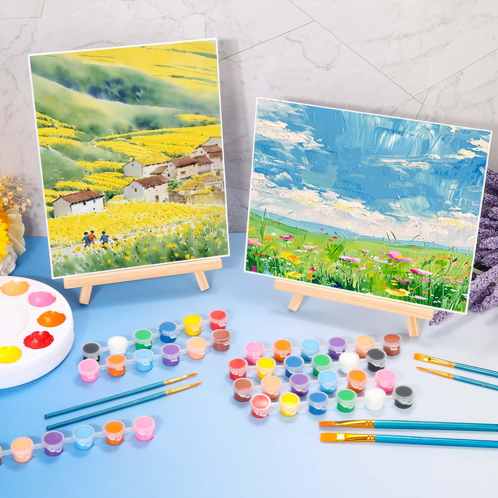 Paquete de 10 tableros de lienzo de 8 x 10 pulgadas para pintar, lienzo con pigmento acrílico para pintar con caballete de 9.5 pulgadas, kit de pintura en lienzo artístico