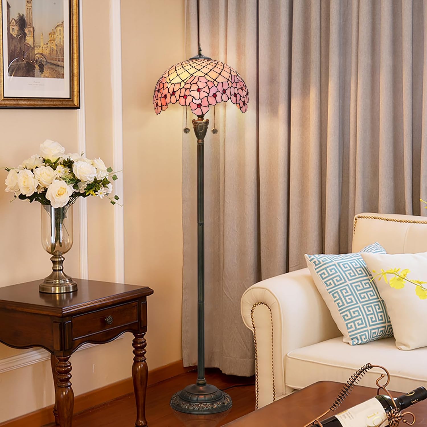 Tiffany Floor Lamp,Floor Lamps for Living Room, Cherry Blossom Style Glass Floor Lamp,Standing Lamp for Bedroom for Living Room Dorm Office Aesthetic Home Decor