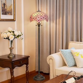 Tiffany Floor Lamp,Floor Lamps for Living Room, Cherry Blossom Style Glass Floor Lamp,Standing Lamp for Bedroom for Living Room Dorm Office Aesthetic Home Decor