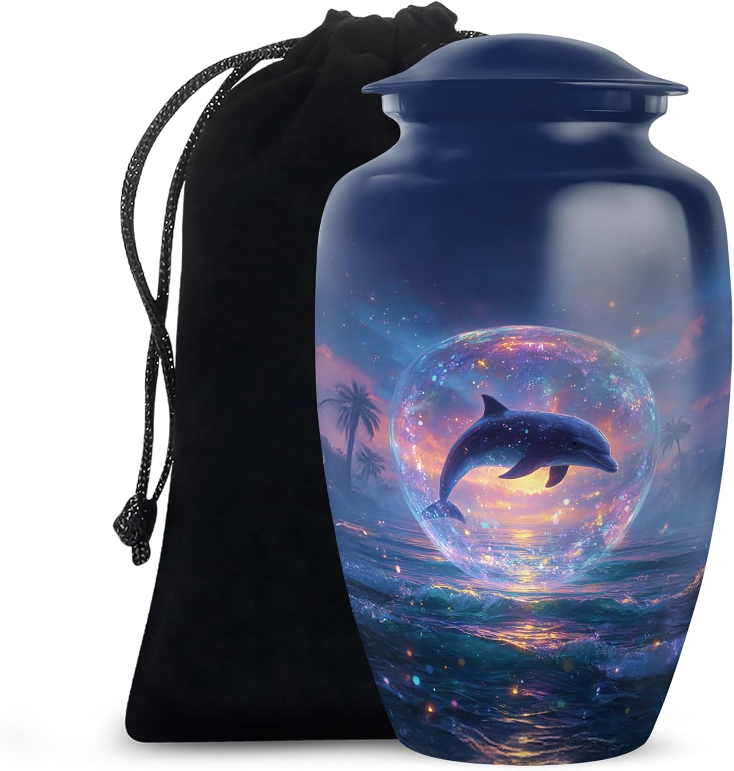 Blue Ocean Dancing Dolphin Urn for Ashes for Women - Sea Dolphin Cremation Urn for Human Ashes Adult Female for Funeral, Burial & Home, Large Size 10 Inches 200 Cubic Inches