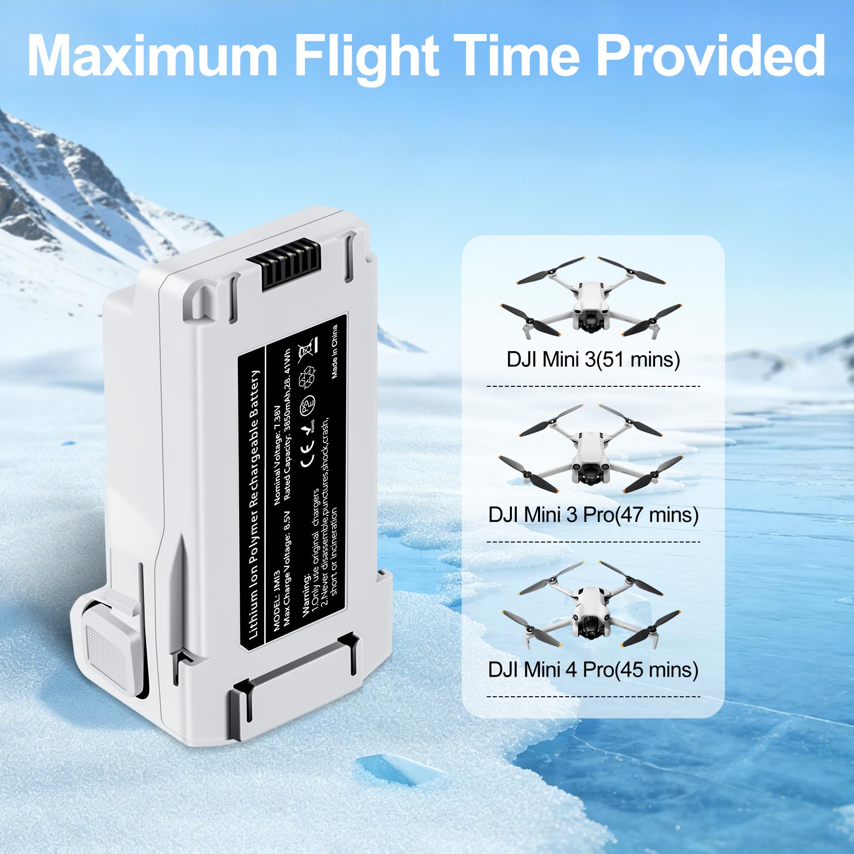 batería de Vuelo Inteligente para la Serie Mini 4 Pro Paquete de 1 Unidad 3850 mAh Capacidad Mejorada Que Ofrece 47 Minutos de autonomía Batería de Repuesto para Drones dji Mini 3/3 Pro/4 Pro