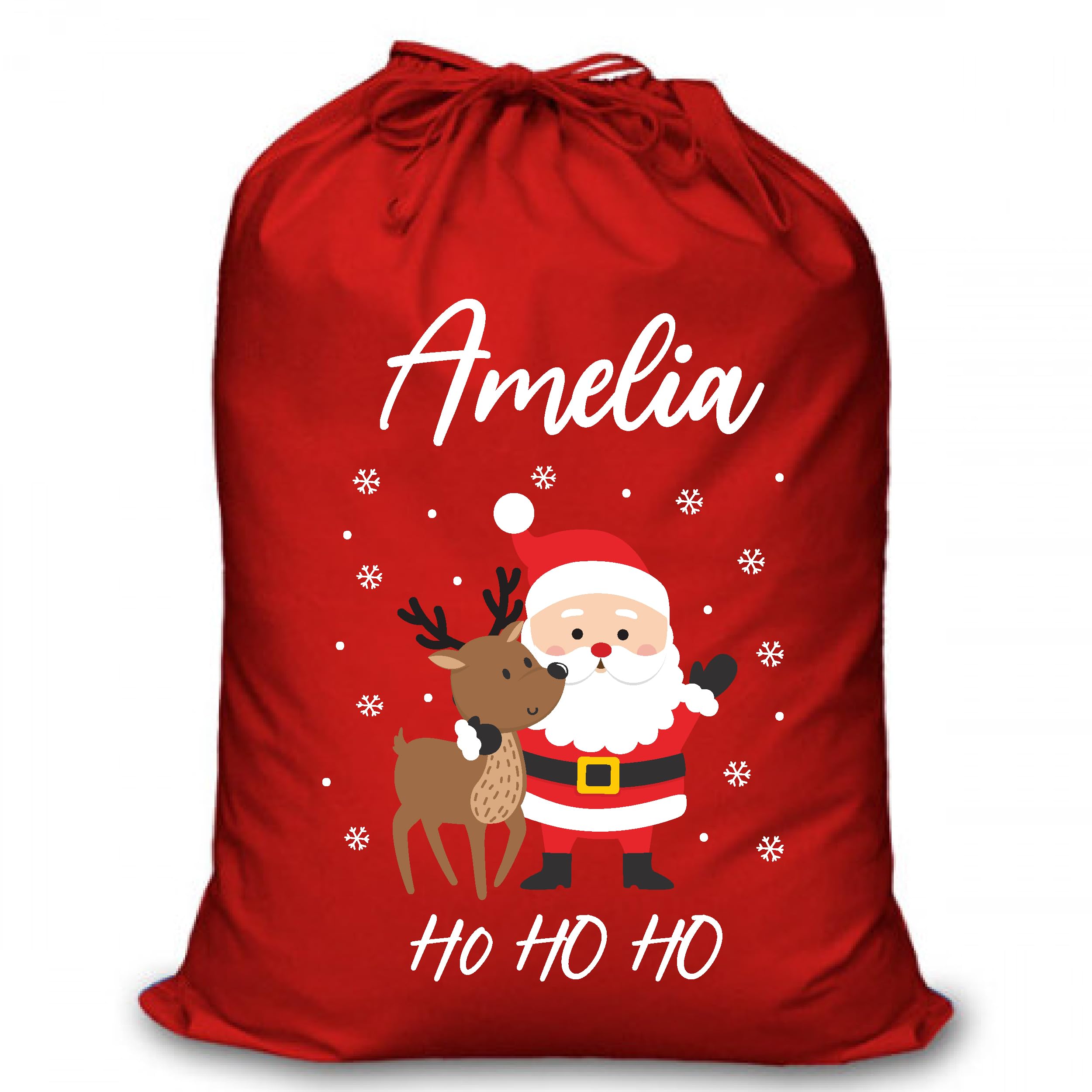 Stickerswall Red Personalised Christmas Sack Santa Reindeer Sack Custom Name Santa Gift Bag For Kids & Adults Festive Large Reusable Sack Holiday Present Bag (Santa Hohoho)