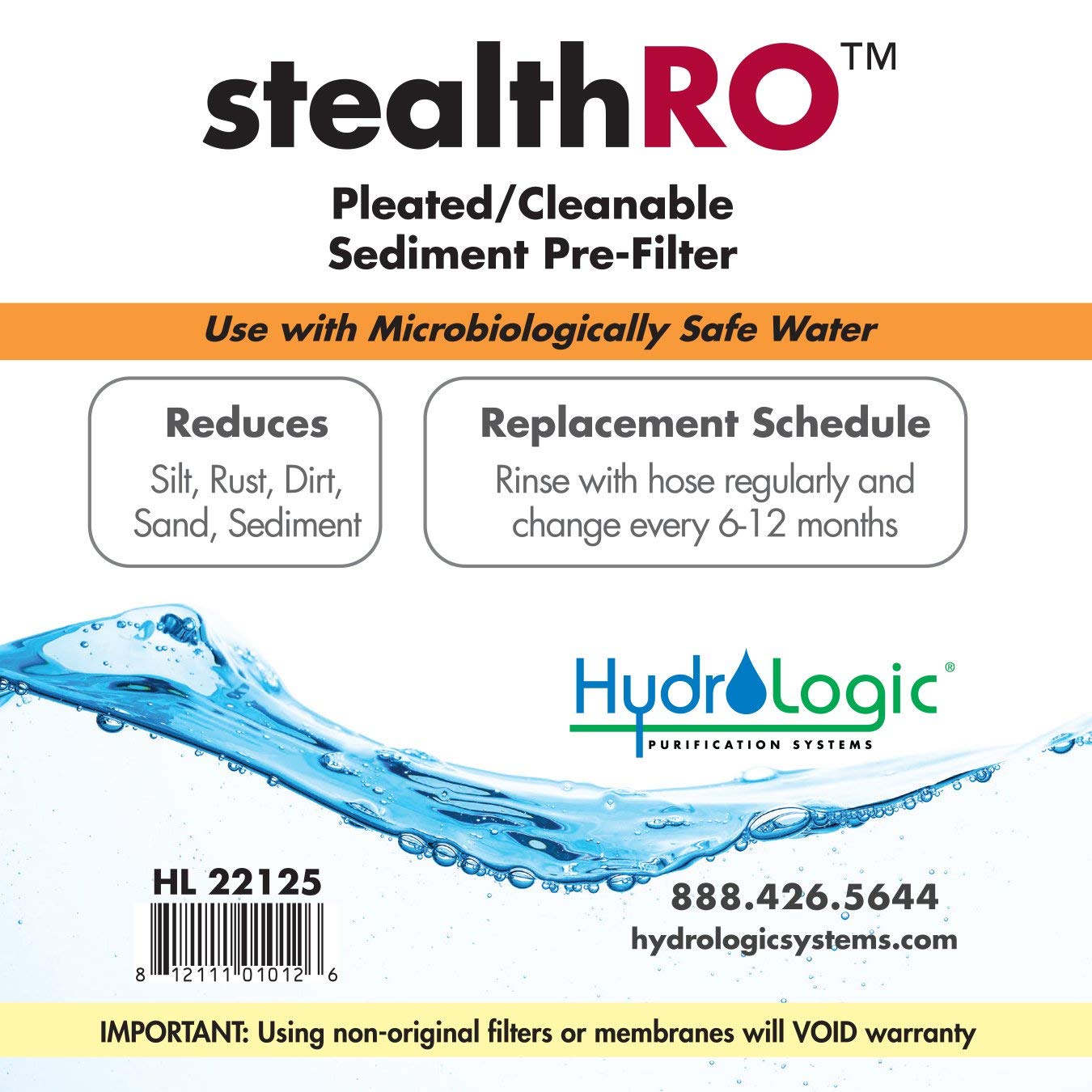 Hydro-Logic Purification Systems HydroLogic Stealth-RO - Filtro de sedimentos plisado lavable 22125 Filtración de agua hidropónica para jardinería