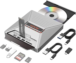 Alxum External CD/DVD Drive for Laptop, 8 in 1 Portable CD Player DVD Burner, Ultra-Slim External Disk Drive Optical for Windows/Mac OS/Linux/Vista