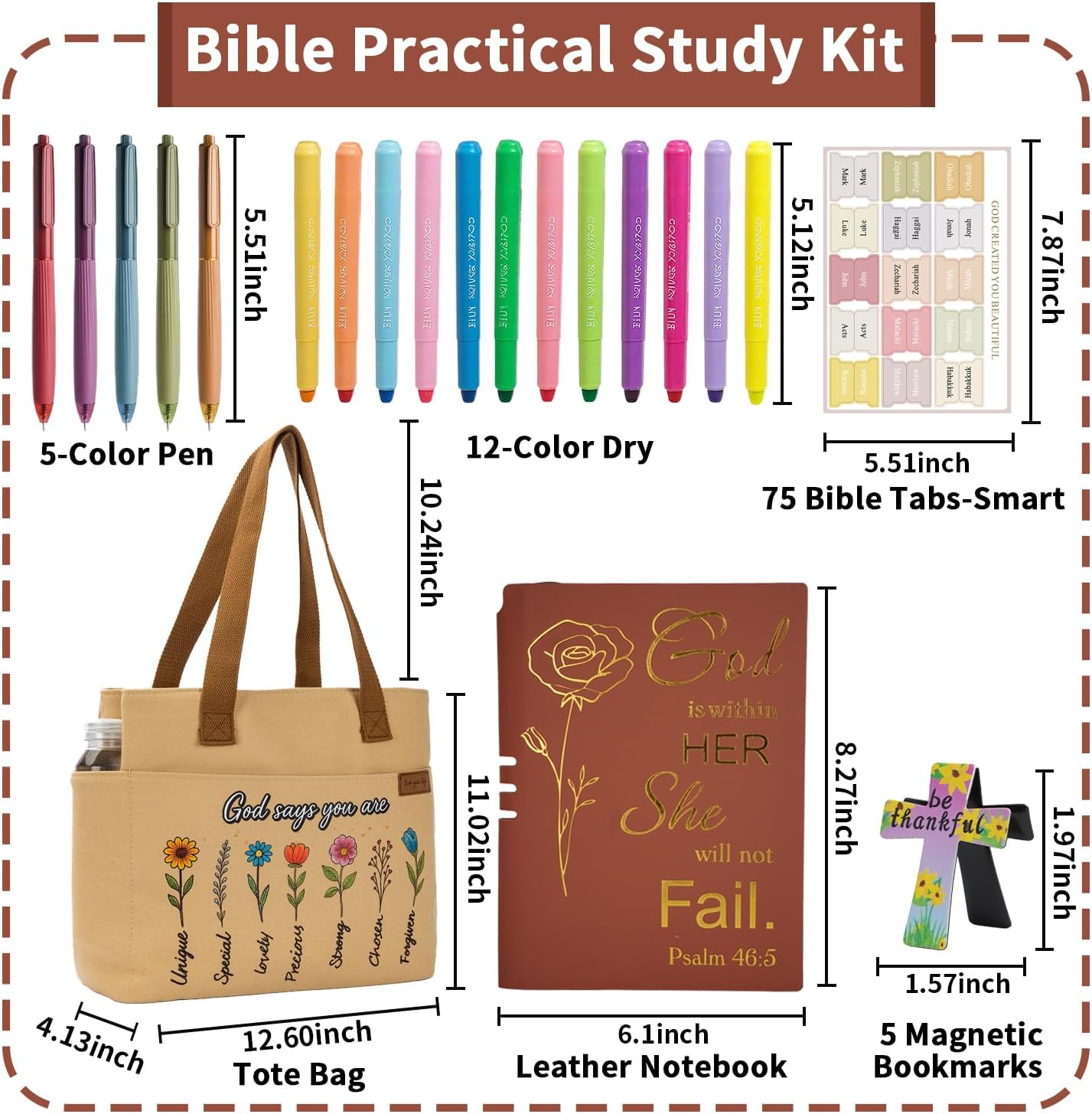25 PCS Bible Study Supplies Kit, Large Capacity Canvas Tote Bag for Women Organizer, Bible Highlighters and Quick Dry Pens No Bleed Through Tabs, Christmas Christian Gifts for Women Mom Friends