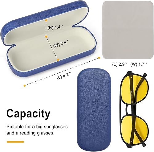 Miniatura 6 de RayLove Estuche rígido para lentes con paño de limpieza, funda protectora de piel sintética para lentes de sol