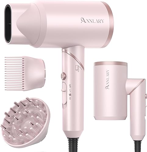 Hair Dryer with Comb | 1800W Blow Dryer with Diffuser for Curly Hair | Plasma Ionic Hairdryer for Frizz Control | Foldable & Protable Design for